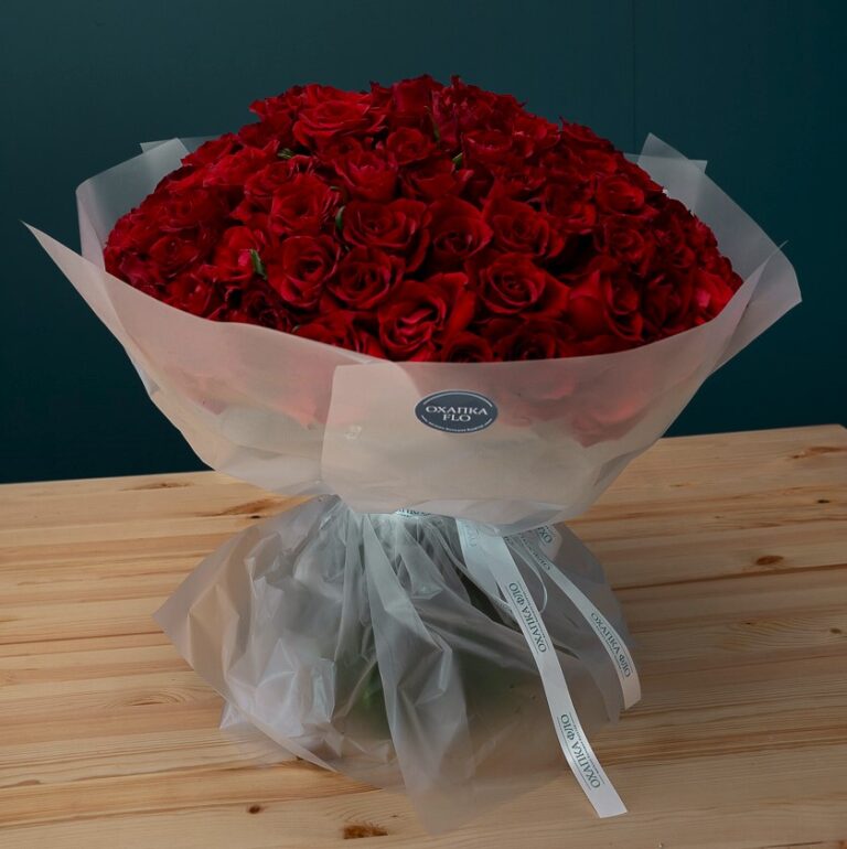 Букет роз красных 101 штук, 50см