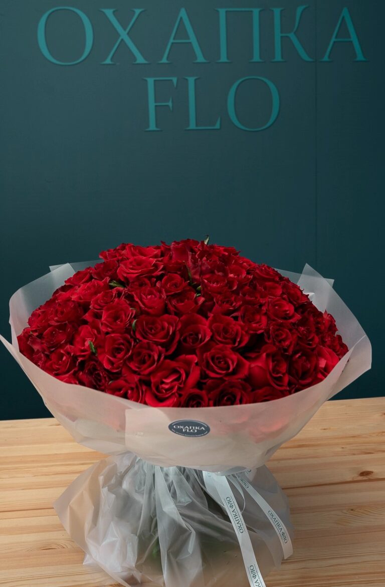 Букет роз красных 101 штук, 50см