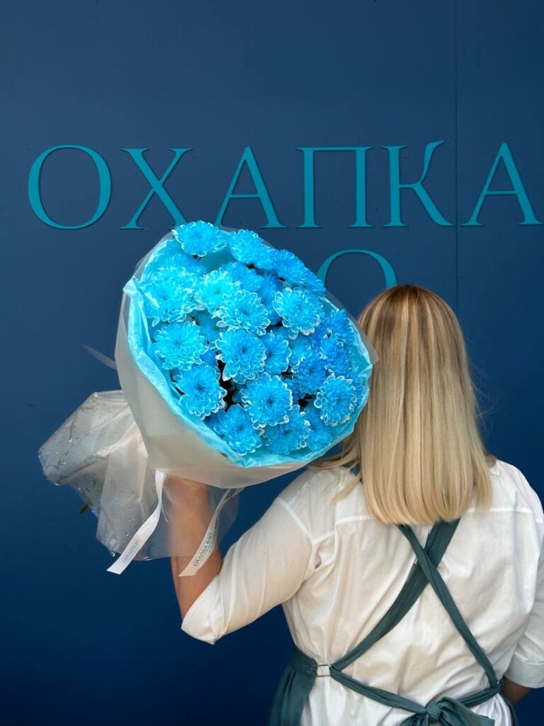 Букет хризантем кустовых синих, 7 штук.