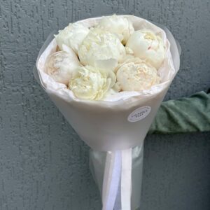 Букет пионов белых Боул оф крем 7 штук в букете