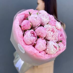 Пионы розовые 15 штук букет