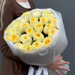букет роз кремовых пионовидных 25 штук