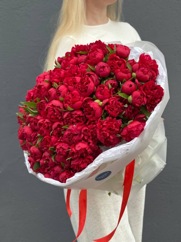 Пионы красные букет из 101 штук