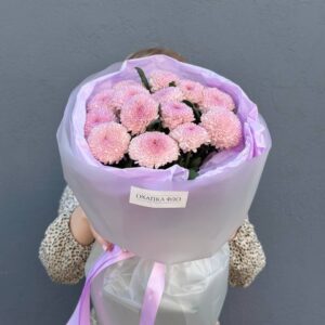 Букет из 15 розовых хризантем