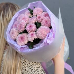 Букет из 15 розовых хризантем