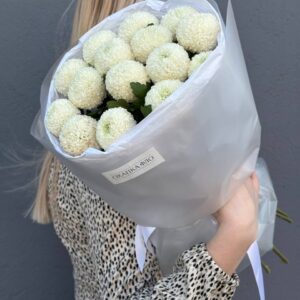 Букет из 15 белых хризантем