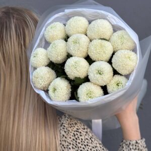 Букет из 15 белых хризантем