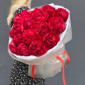Букет красных пионов Комманд Перфоманс, 15 штук.