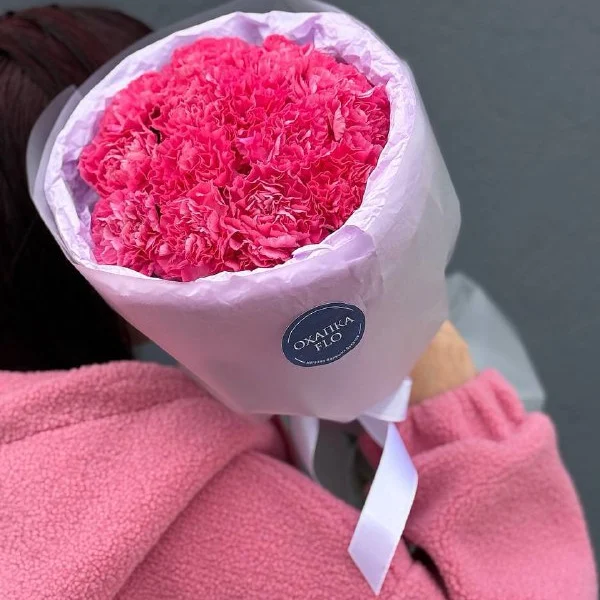 Букет гвоздик малиновых 15 штук. Купить