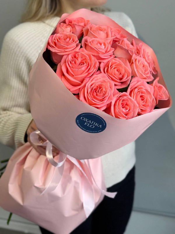 Букет коралловых роз, 15 шт. 50 см.