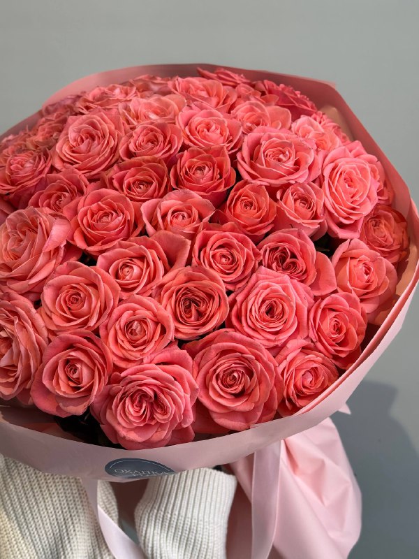 Букет коралловых роз, 51 шт. 50 см.