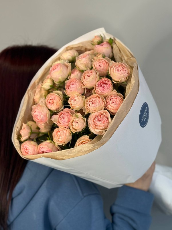 Букет кустовых роз пионовидных нежно-розовых 7 штук №4.