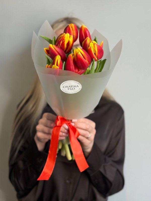 Букет тюльпанов красно-желтых, 9шт