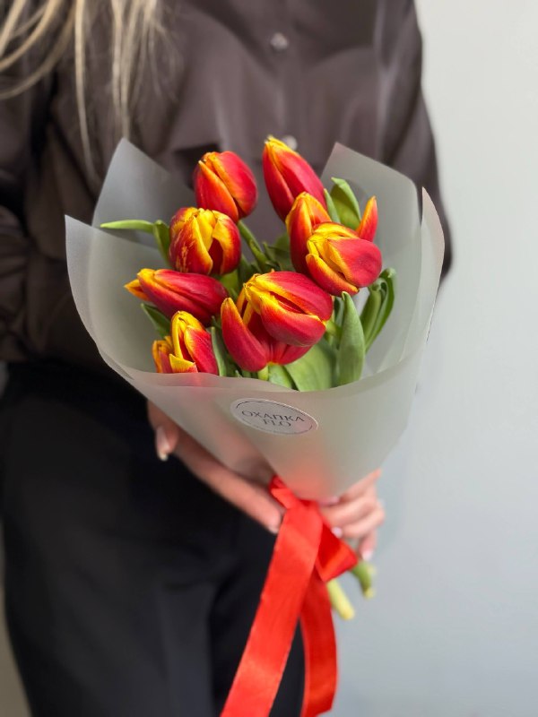 Букет тюльпанов красно-желтых, 9шт