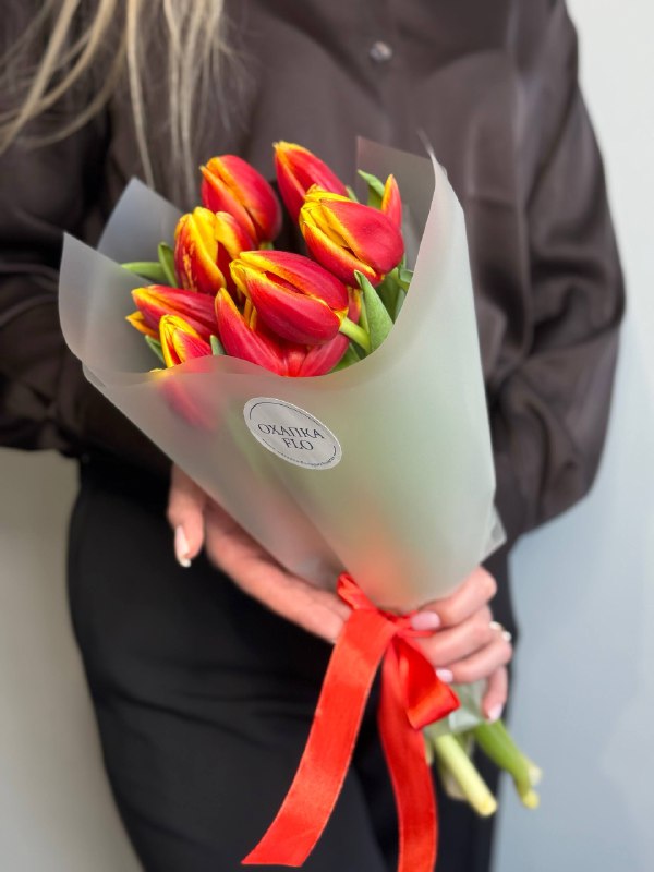 Букет тюльпанов красно-желтых, 9шт