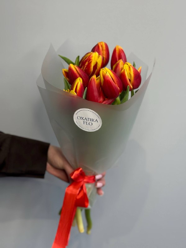 Букет тюльпанов красно-желтых, 9шт
