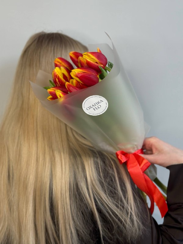 Букет тюльпанов красно-желтых, 9шт