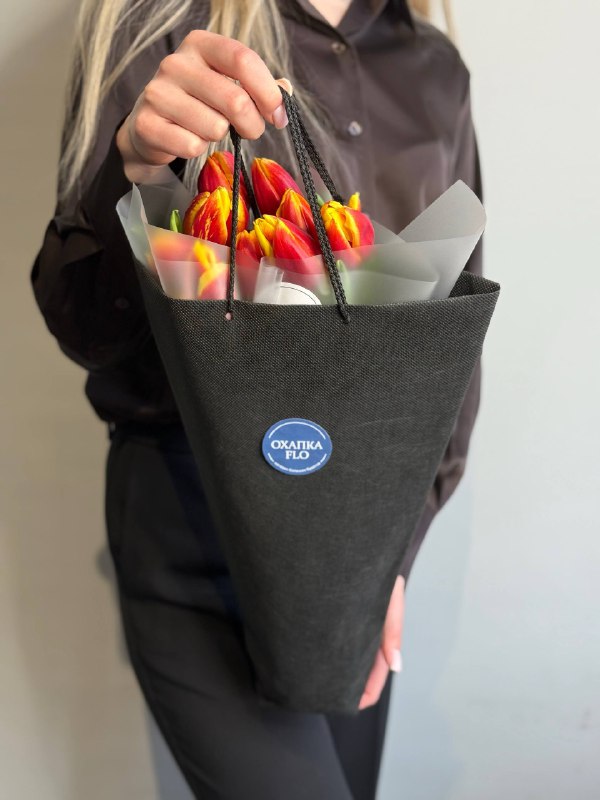 Букет тюльпанов красно-желтых, 9шт