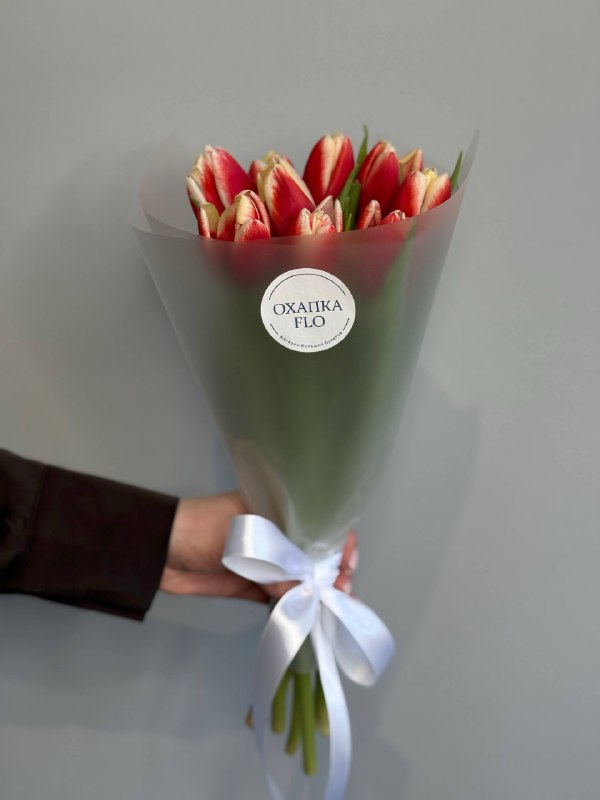 Букет тюльпанов красно-белых, 9шт