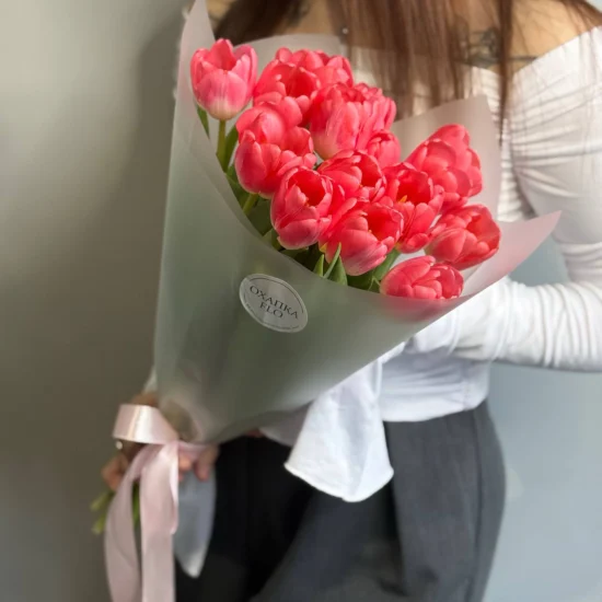 Букет тюльпанов розовых, 15 шт