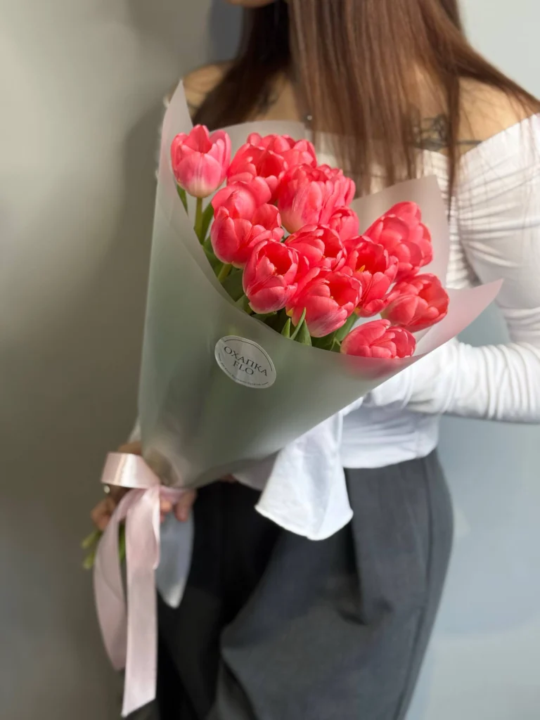 Букет тюльпанов розовых, 15 шт