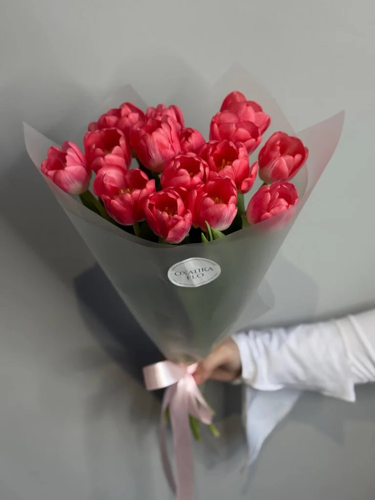 Букет тюльпанов розовых, 15 шт
