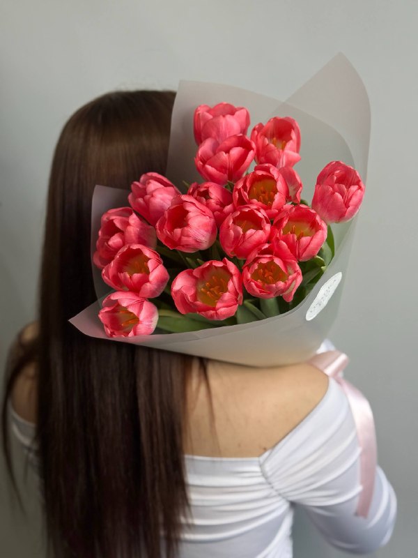 Букет тюльпанов розовых, 15 шт
