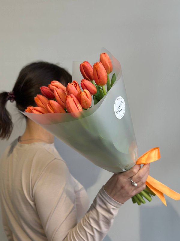 Букет тюльпанов оранжевых сортовых, 15 шт