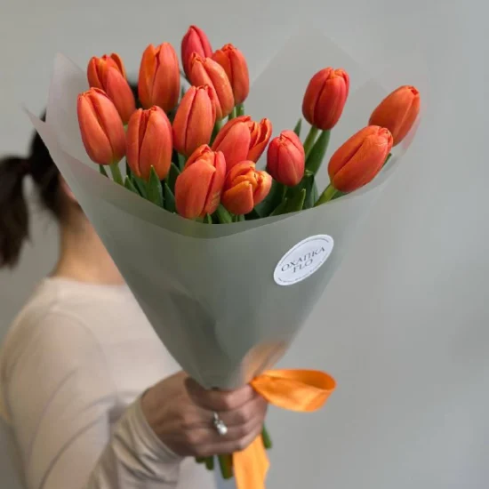Букет тюльпанов оранжевых сортовых, 15 шт
