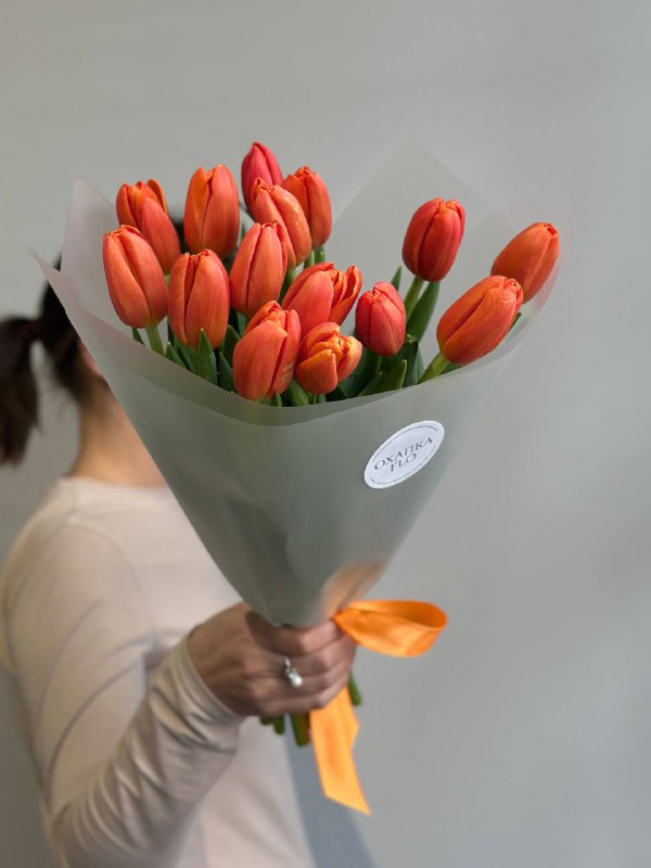 Букет тюльпанов оранжевых сортовых, 15 шт