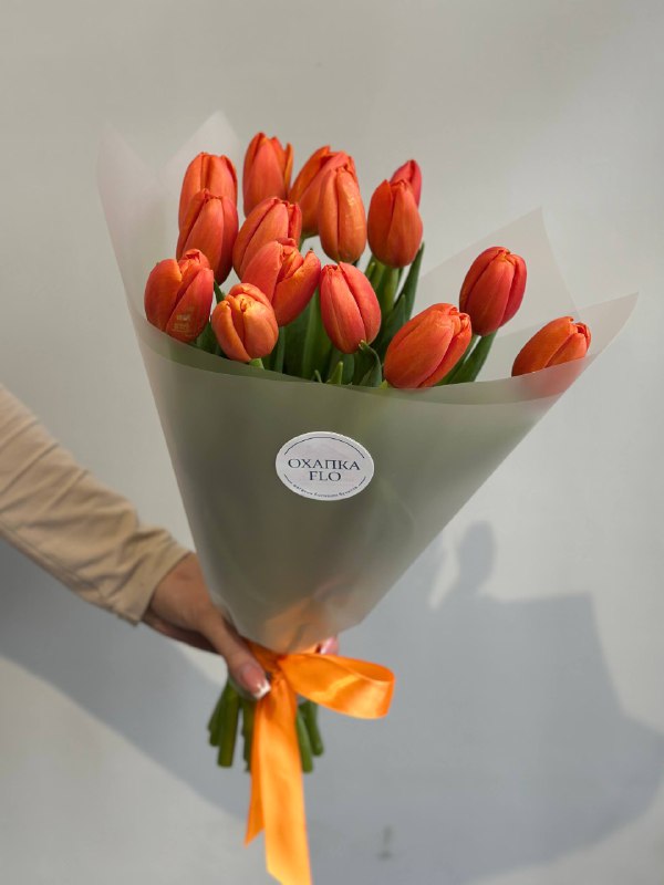 Букет тюльпанов оранжевых сортовых, 15 шт