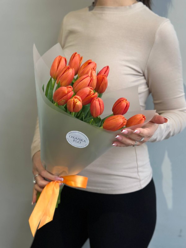 Букет тюльпанов оранжевых сортовых, 15 шт