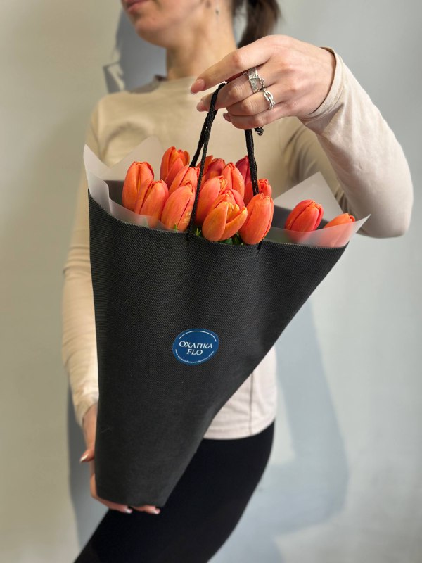 Букет тюльпанов оранжевых сортовых, 15 шт