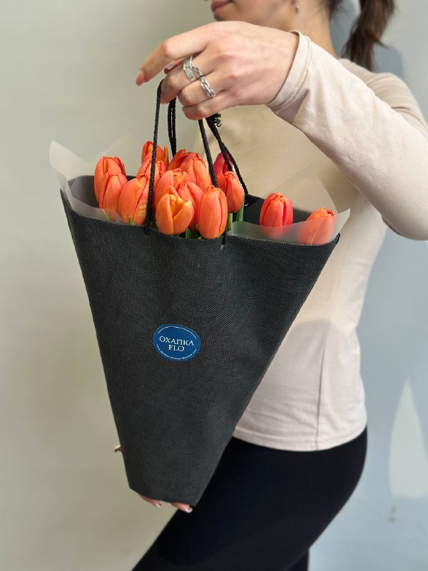 Букет тюльпанов оранжевых сортовых, 15 шт