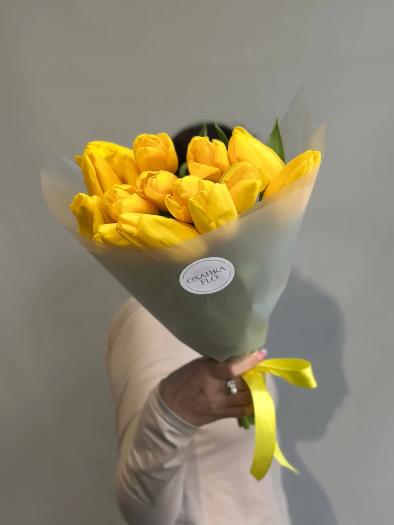 Букет тюльпанов желтых сортовых, 15 шт