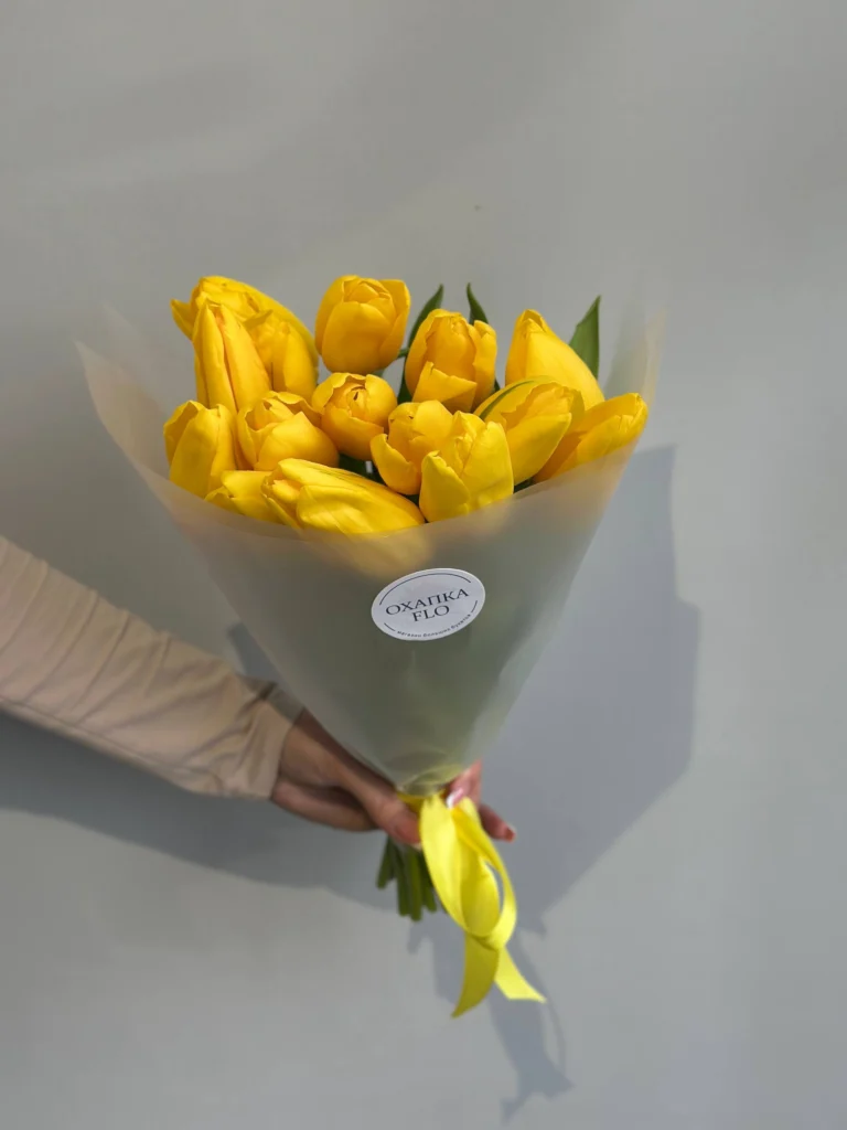 Букет тюльпанов желтых сортовых, 15 шт