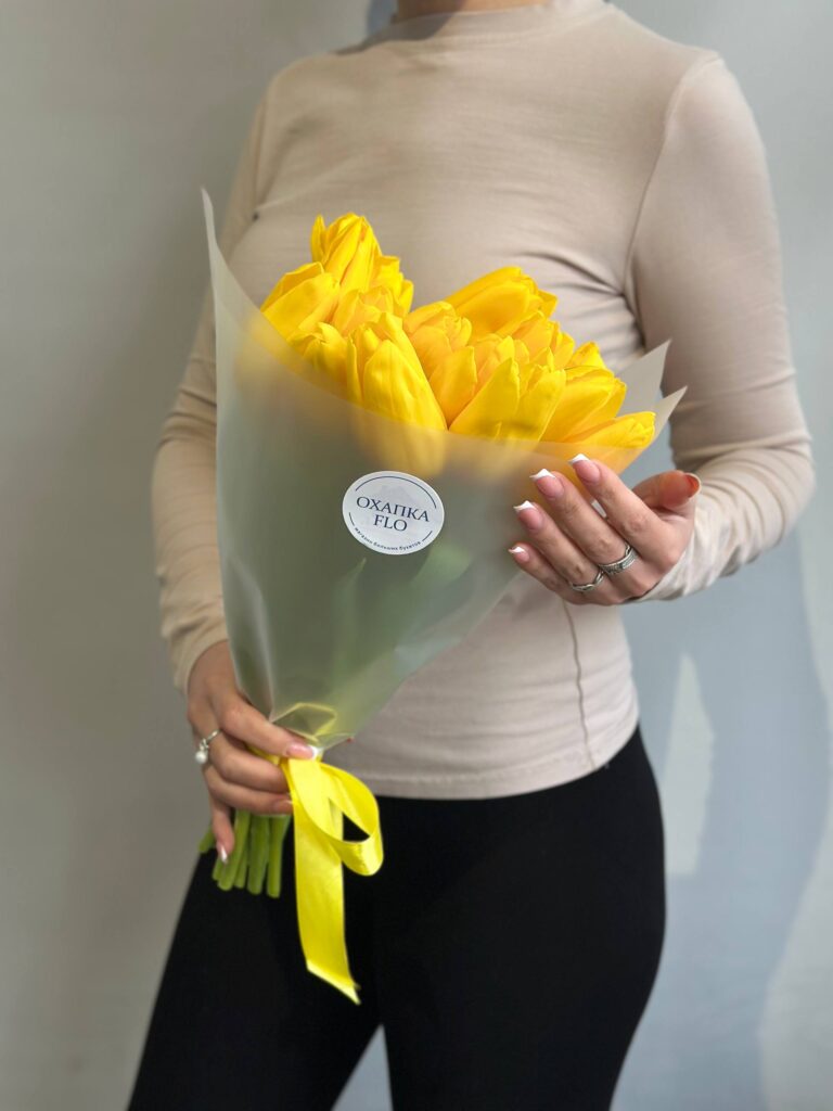 Букет тюльпанов желтых сортовых, 15 шт