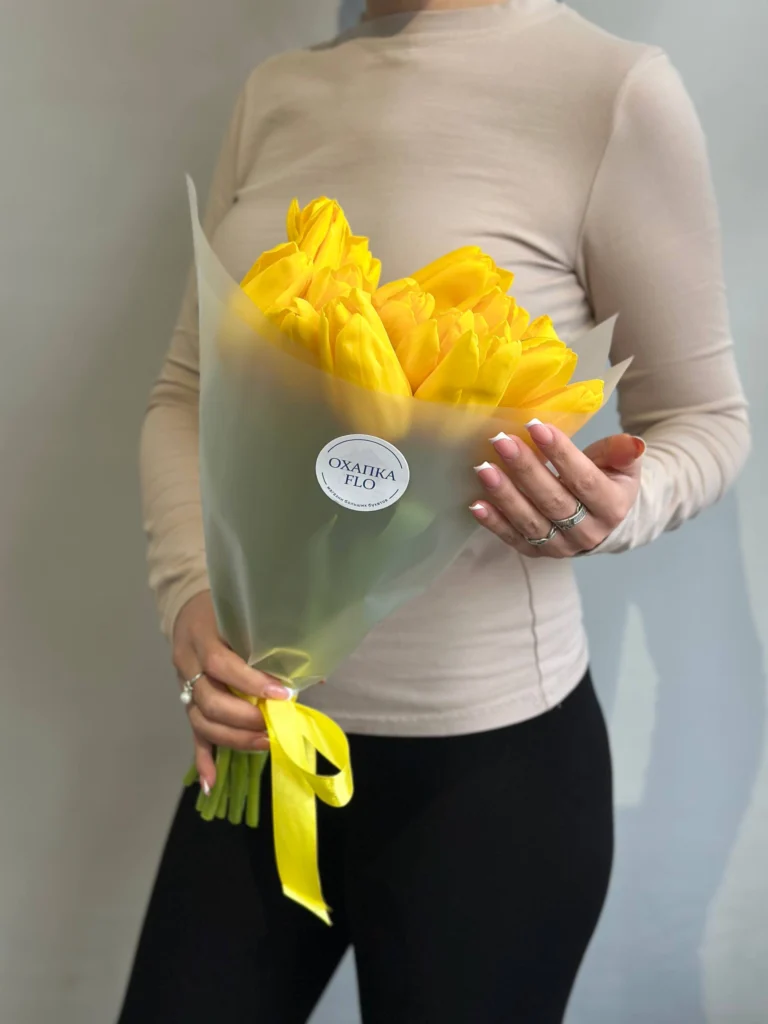 Букет тюльпанов желтых сортовых, 15 шт