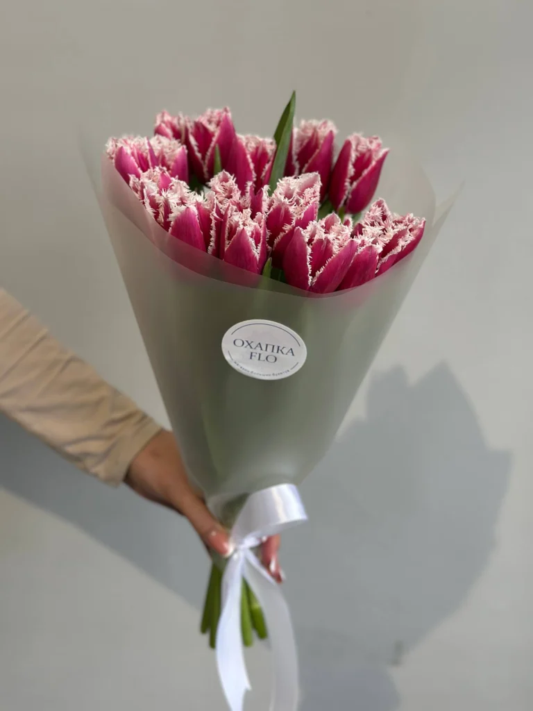 Букет малиновых тюльпанов бахромчатых, 15 шт