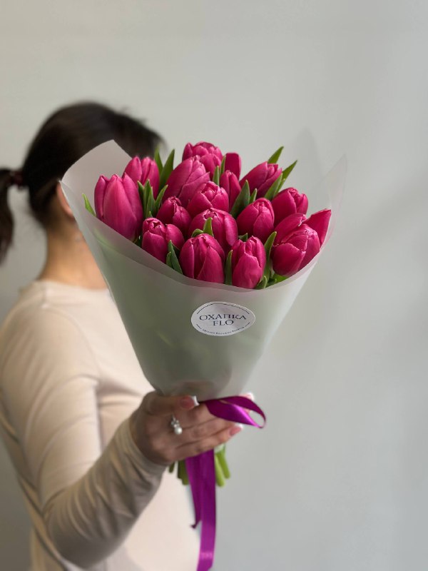 Букет сиренево-розовых тюльпанов сортовых, 15 шт
