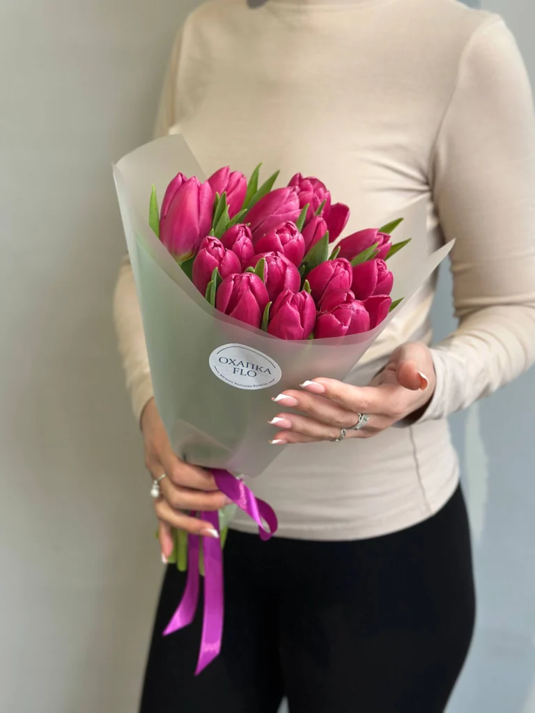 Букет сиренево-розовых тюльпанов сортовых, 15 шт