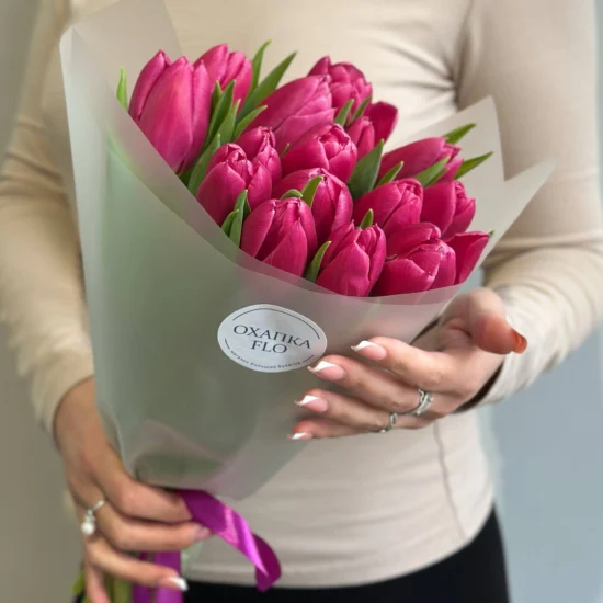 Букет сиренево-розовых тюльпанов сортовых, 15 шт