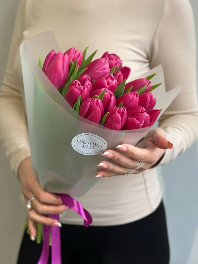 Букет сиренево-розовых тюльпанов сортовых, 15 шт