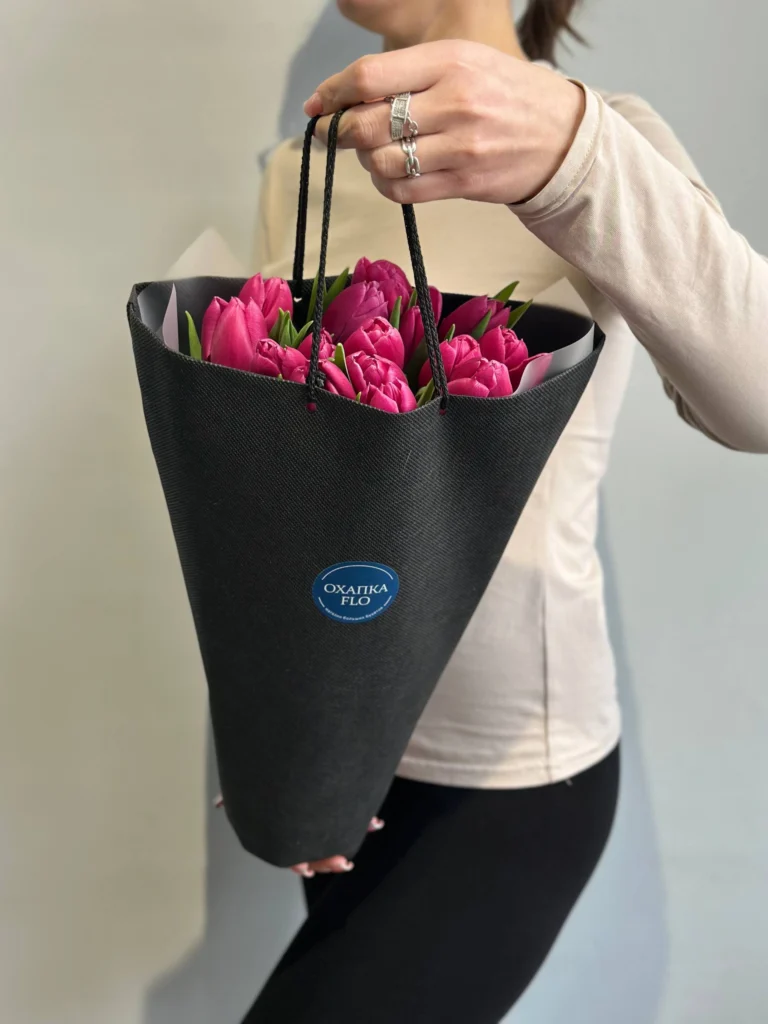 Букет сиренево-розовых тюльпанов сортовых, 15 шт