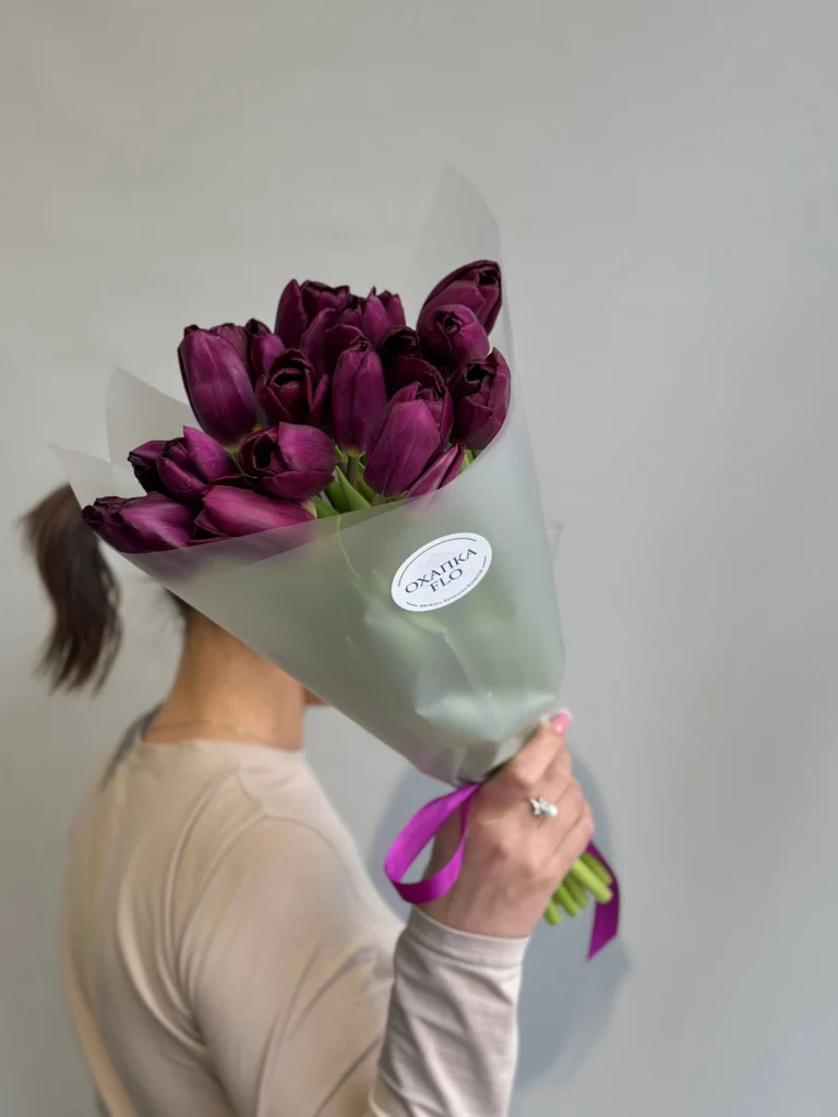 Букет фиолетовых тюльпанов сортовых, 15 шт
